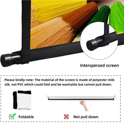 VEIDADZ Projector Screen With Stand Foldable White Wrinkle-Free 60-120 inch 16:9 Screen With Bag for Home Theater Indoor Outdoor