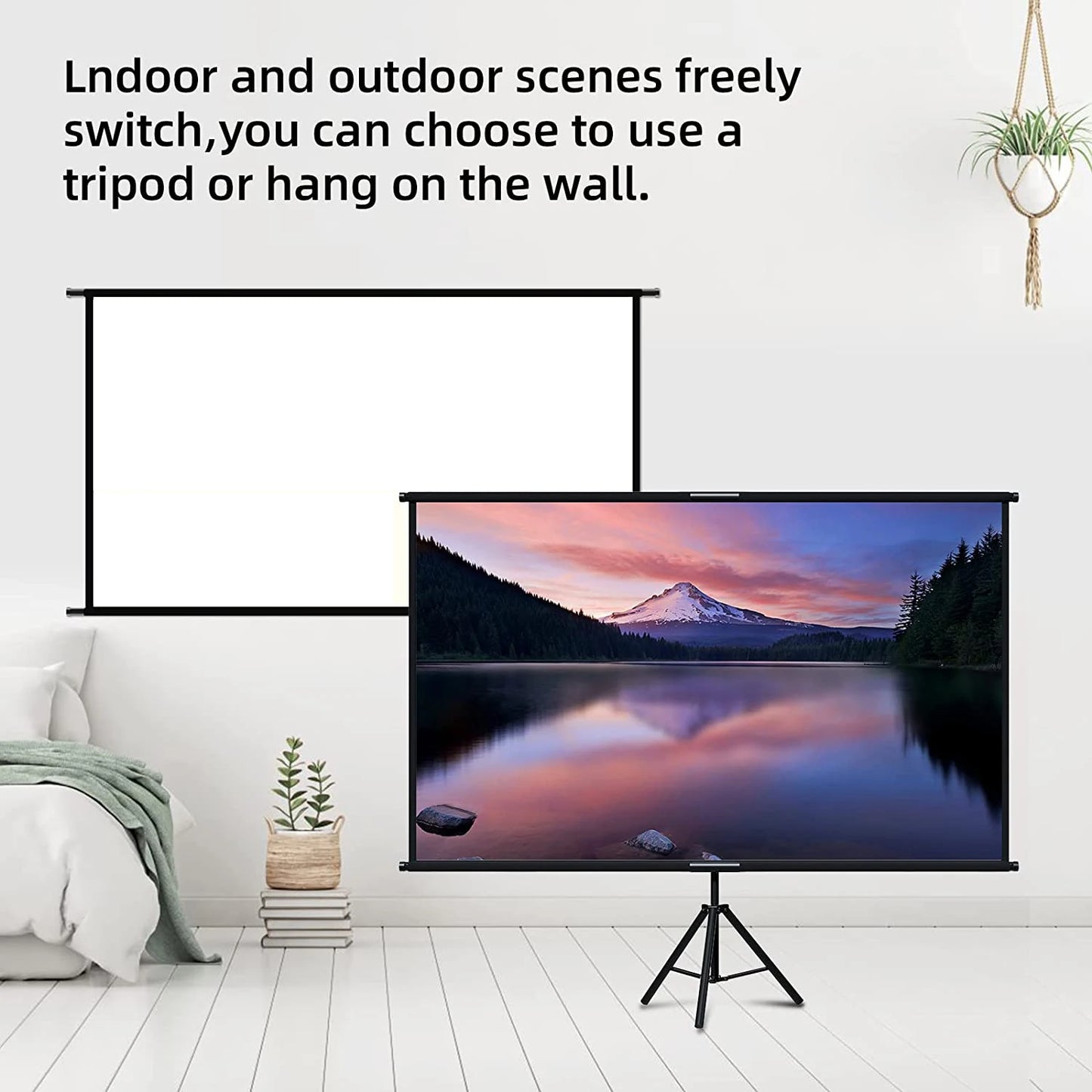 VEIDADZ Projector Screen With Stand Foldable White Wrinkle-Free 60-120 inch 16:9 Screen With Bag for Home Theater Indoor Outdoor