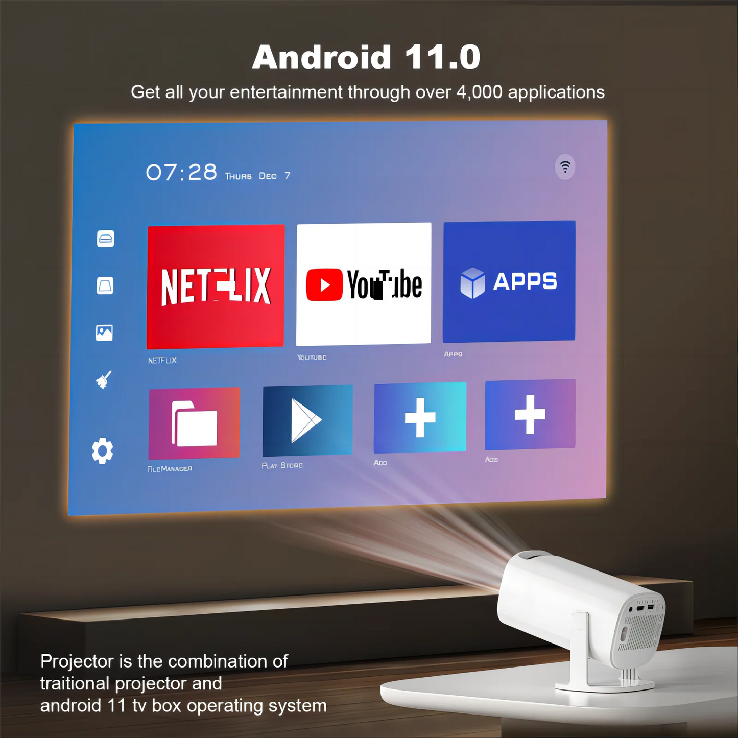 Android 11 Bluetooth Smart Mini Portable Projector