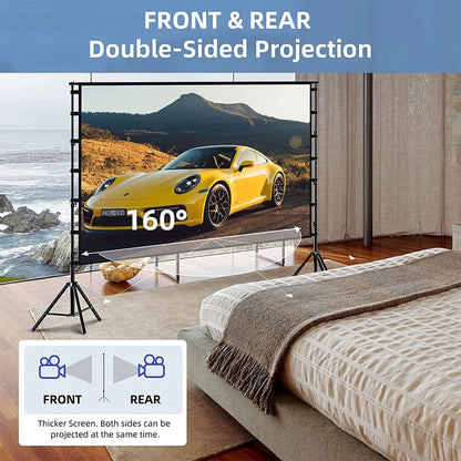 VEIDADZ Projector Screen With Stand White Wrinkle-Free 160° Viewing Angle 60-150 inch Double Sided Screen Home Theater Outdoor