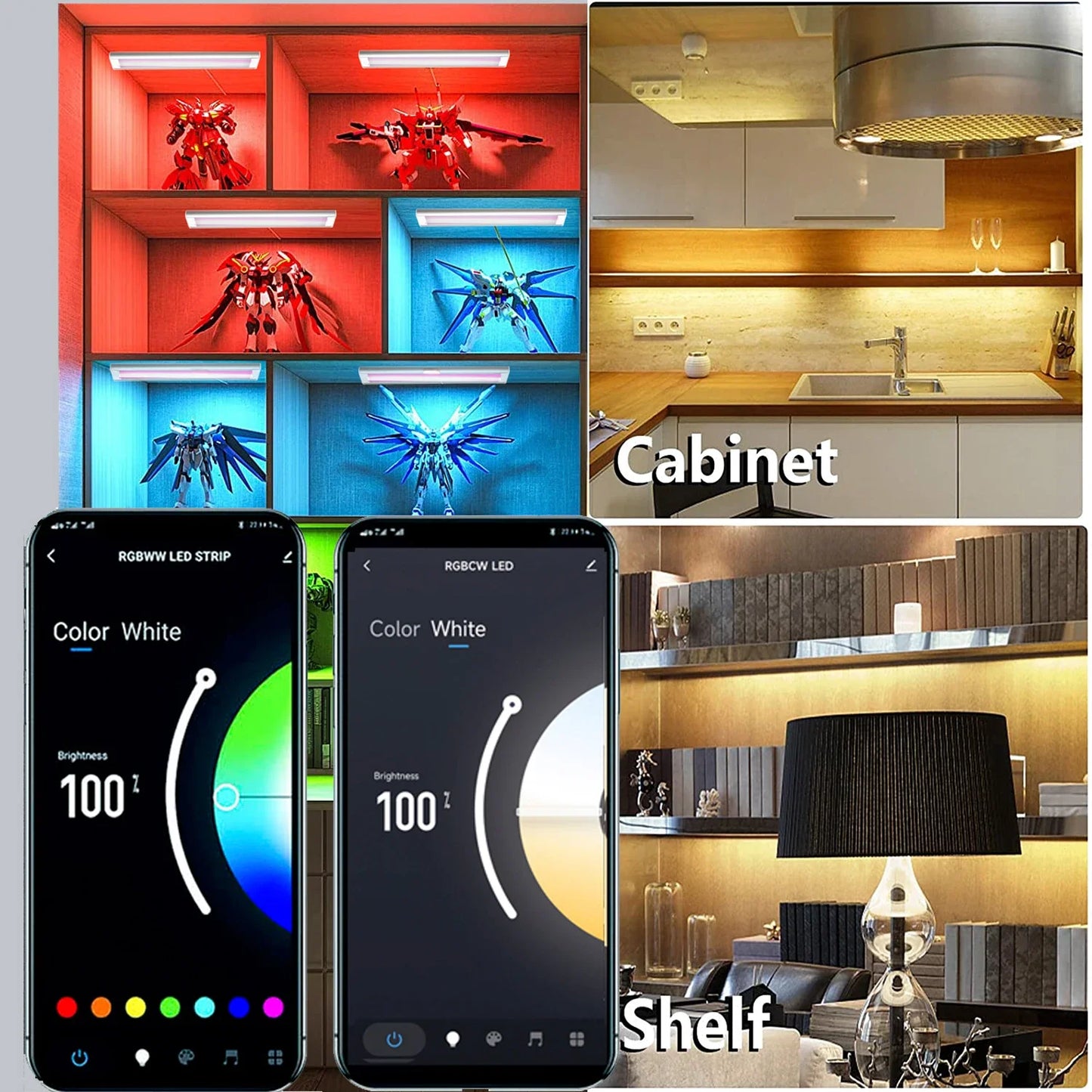 Under Cabinet LED Light Bar Kit 30CM RGBCCT Smart Light Dimmable Bedroom Cupboard Work with Alexa Google Home 2-6PCS