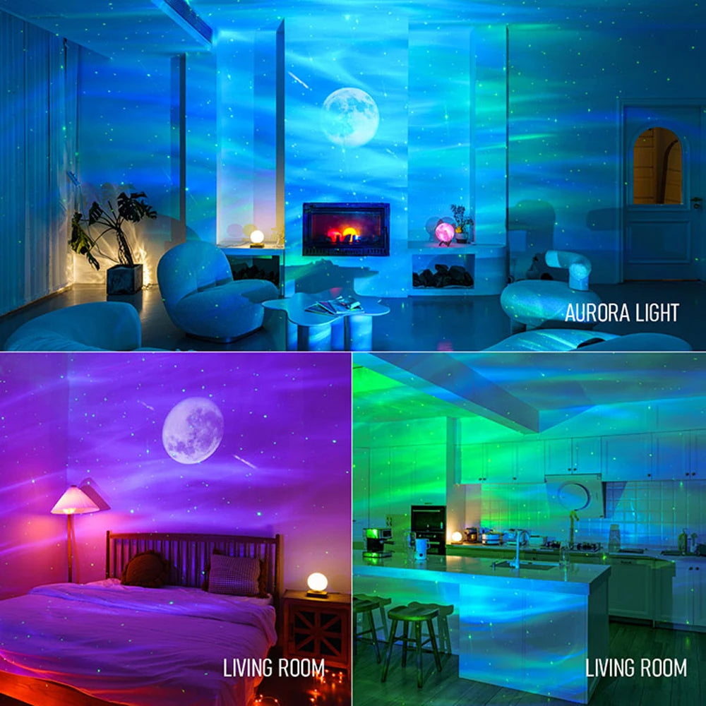 Tuya APP LED Star Ocean Wave Projector Night Light Galaxy Starry Sky Moon Projector Night Lamp Bluetooth For Bedroom Child Gift