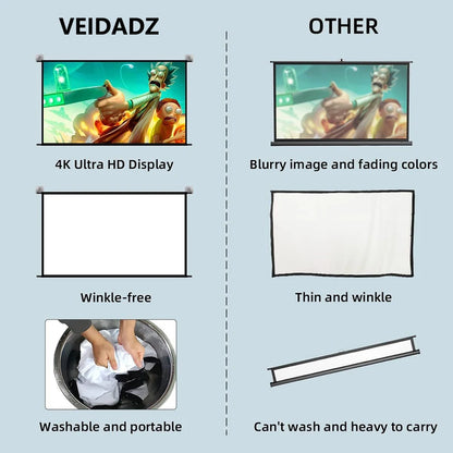 VEIDADZ Projector Screen With Stand Foldable White Wrinkle-Free 60-120 inch 16:9 Screen With Bag for Home Theater Indoor Outdoor