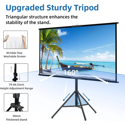 VEIDADZ Projector Screen With Stand Foldable White Wrinkle-Free 60-120 inch 16:9 Screen With Bag for Home Theater Indoor Outdoor